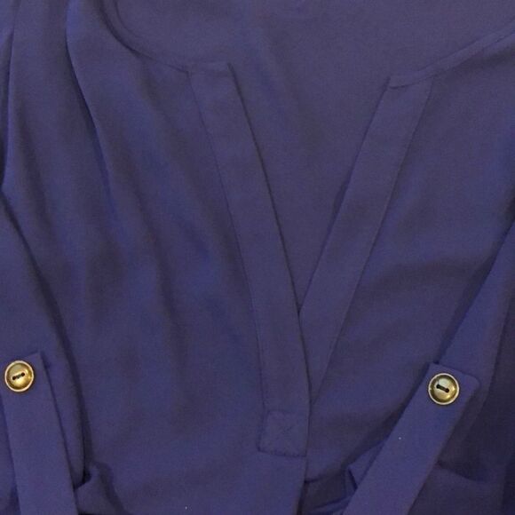 Lush Blue Blouse V Neck with 3/4 Sleeves - Picture 2 of 5